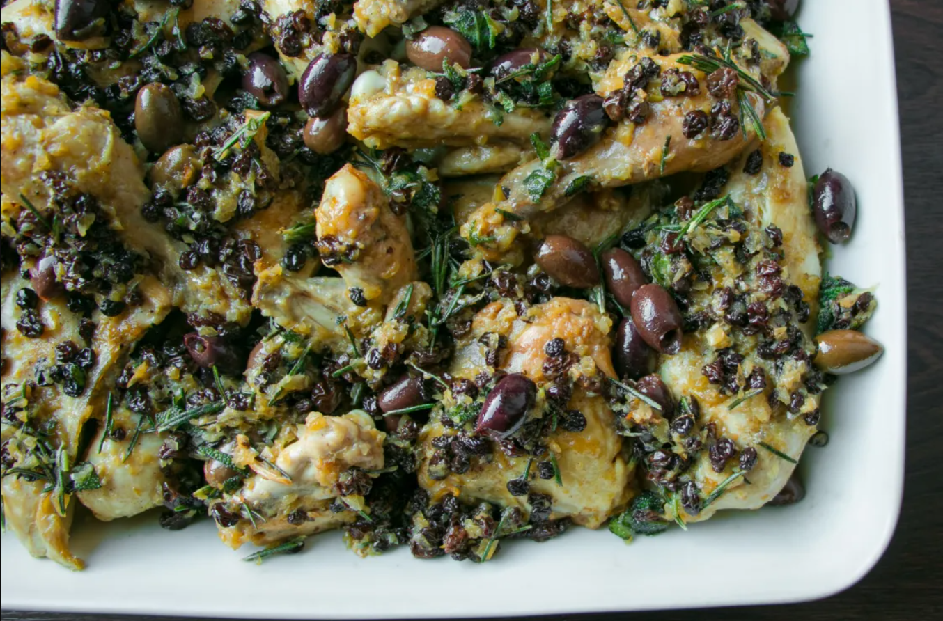 Chicken with Currants, Olives and Herbs
